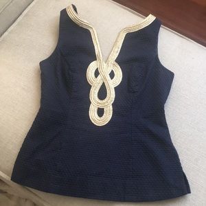 Navy and Gold fitted Lilly Pulitzer top